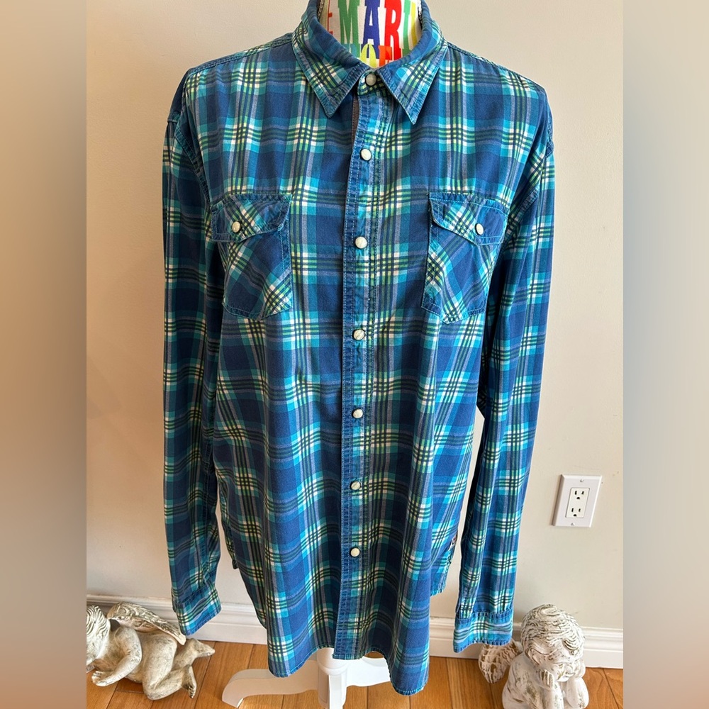 Original American Pearl Snap Blue Plaid Men's Shirt